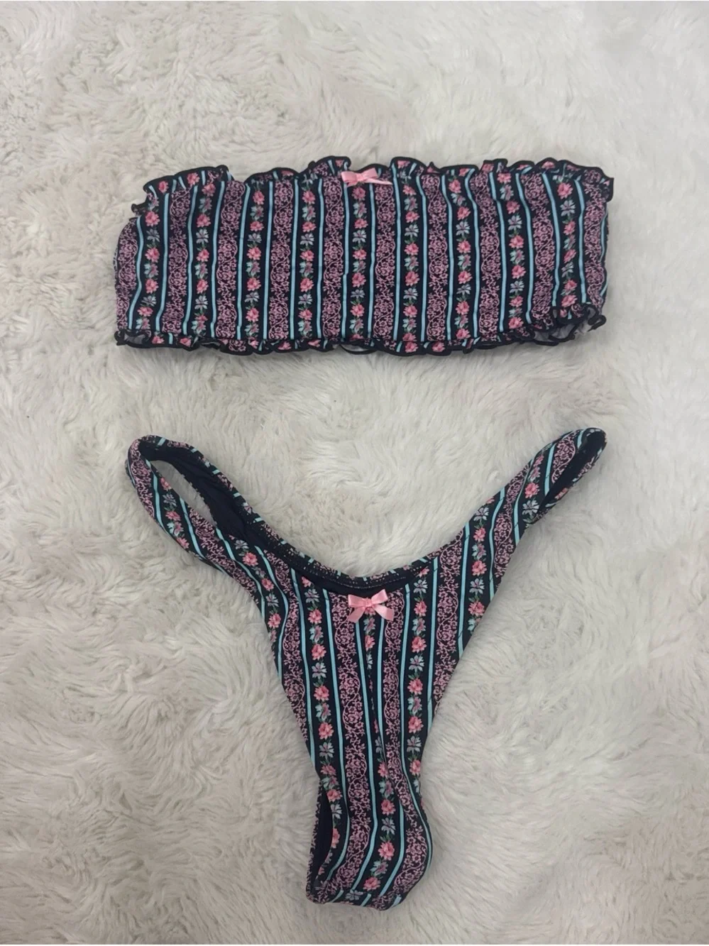 Frankie's Bikinis Pink & Navy Floral Stripe Girls' Swim Bottoms